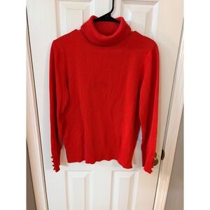 Spense Knits Turtleneck Sweater Women Large Red Button Cuff Long Sleeve